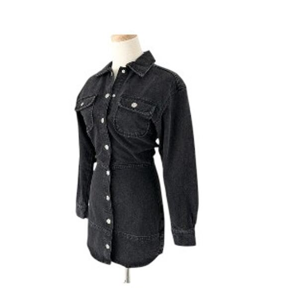 ZARA Long Sleeve Button Front Denim Mini Dress Black Size XS NWT - Picture 2 of 9